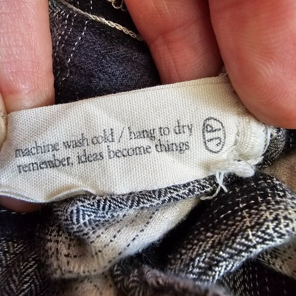 Josh Podoll 3/4 Lantern Batwing Sleeve Plisse Plaid Button Up Shirt Blouse Top S - Picture 9 of 9